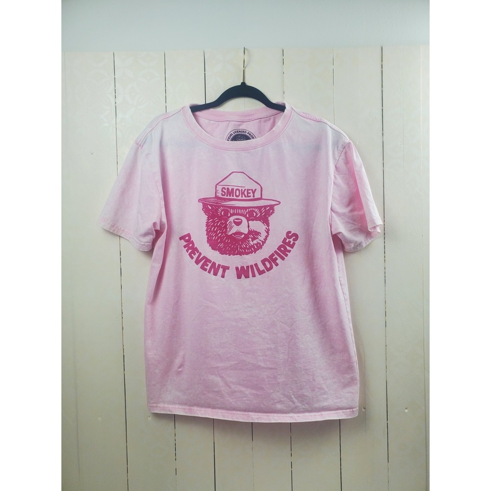 Womens Large Smokey Bear Pink Graphic T Shirt Licensed Outdoors Retro Tee - Picture 2 of 10